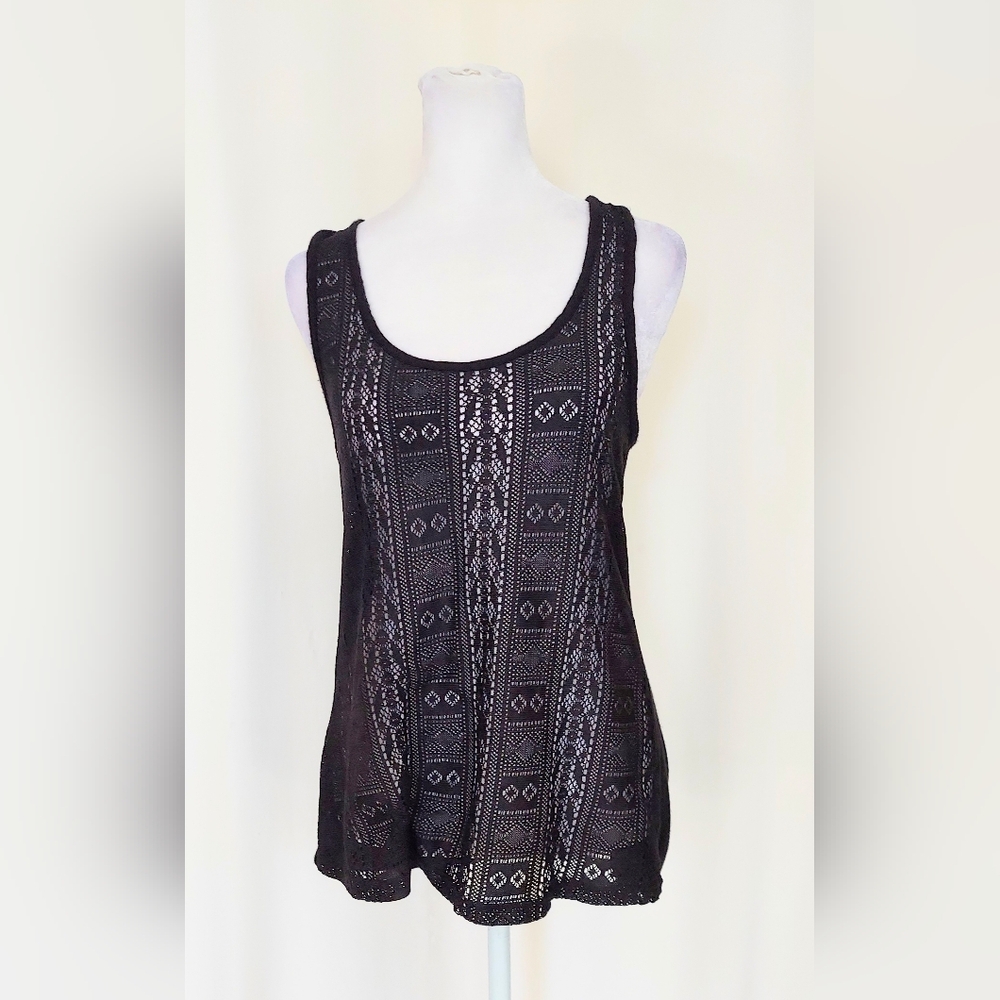 Love J Crochet Front Tank Top Black Size Medium